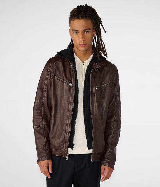 Cooper Leather Jacket With Removable Hood