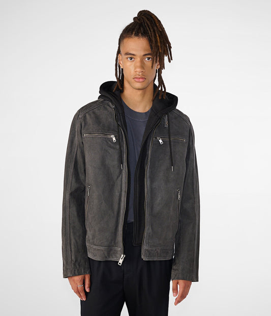 Jake Hooded Leather Jacket