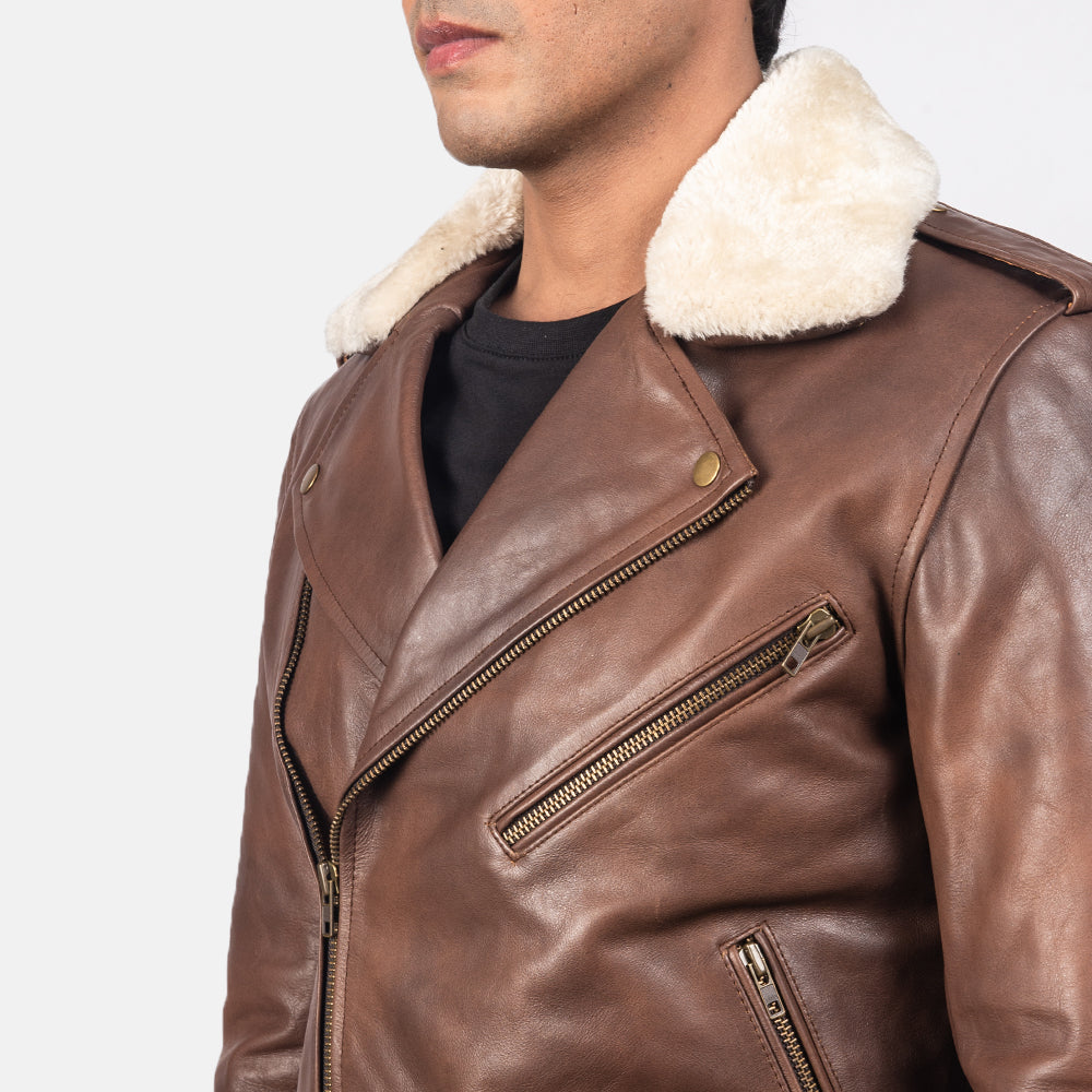 Furton Brown Leather Biker Jacket