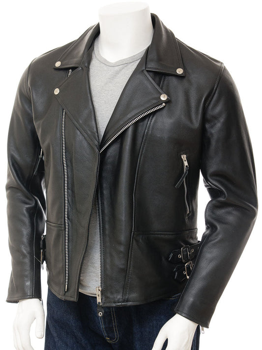 MEN'S BLACK LEATHER BIKER JACKET: ASHFORD